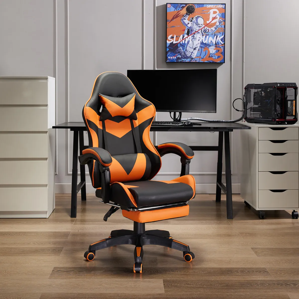 JUST HOME COLLECTION - Silla Gamer Escritorio Reposapiés Trinity Naranjo