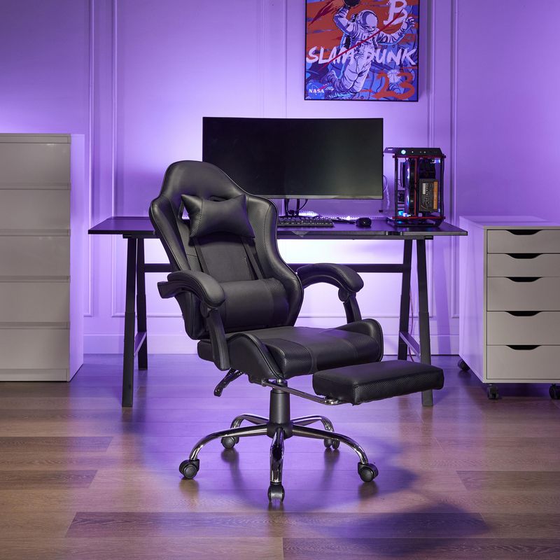 JUST HOME COLLECTION - Silla Escritorio Gamer Masaje Reposapiés Matrix Negro