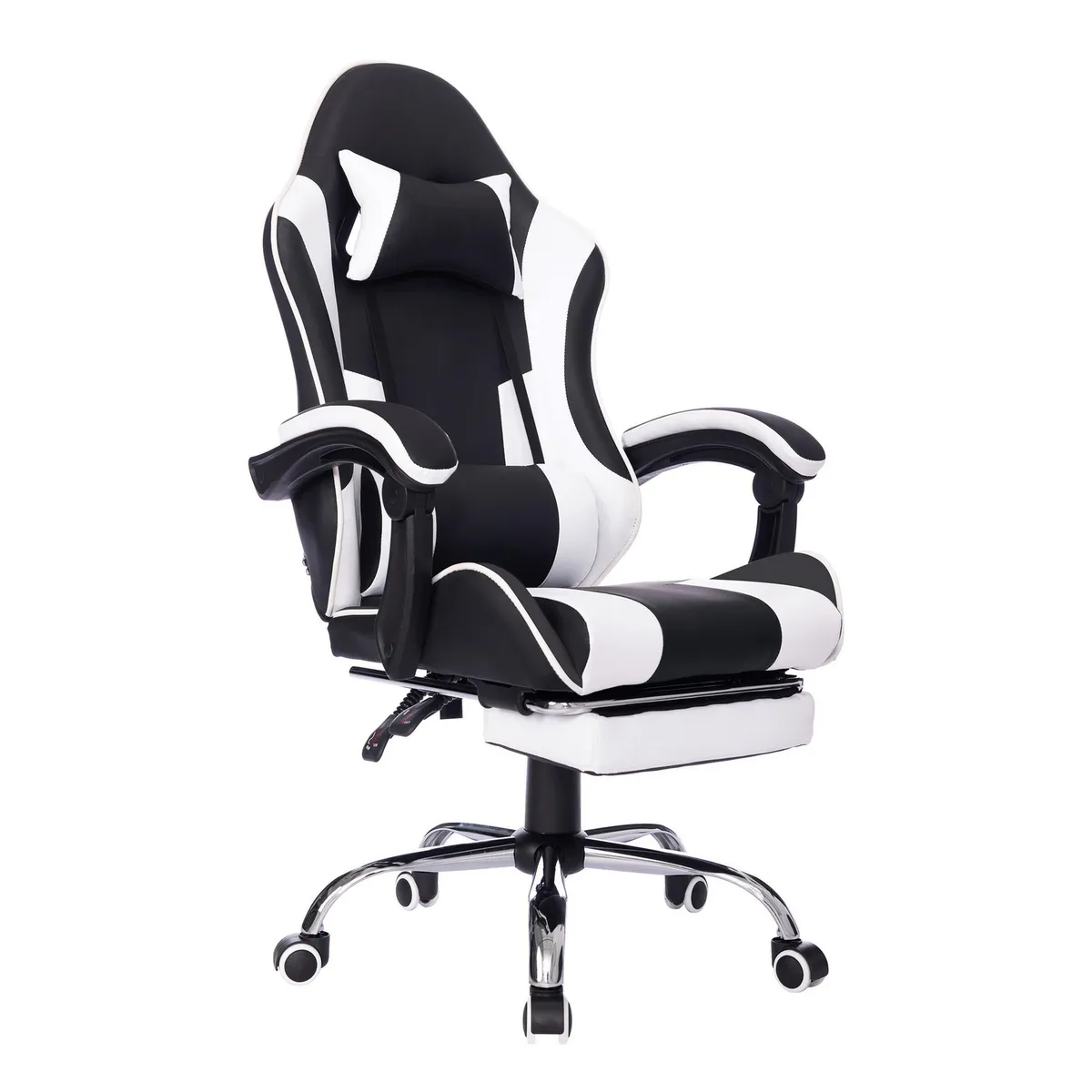 JUST HOME COLLECTION - Silla Gamer Escritorio Masaje Reposapiés Matrix Blanco/Negro