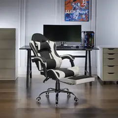 JUST HOME COLLECTION - Silla Gamer Escritorio Masaje Reposapiés Matrix Blanco/Negro