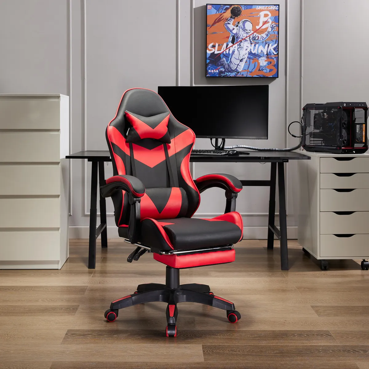 JUST HOME COLLECTION - Silla Gamer Escritorio Reposapiés Trinity Rojo/Negro
