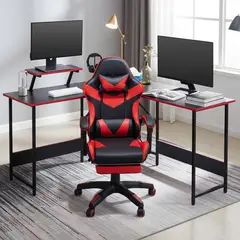 JUST HOME COLLECTION - Silla Gamer Escritorio Reposapiés Trinity Rojo/Negro