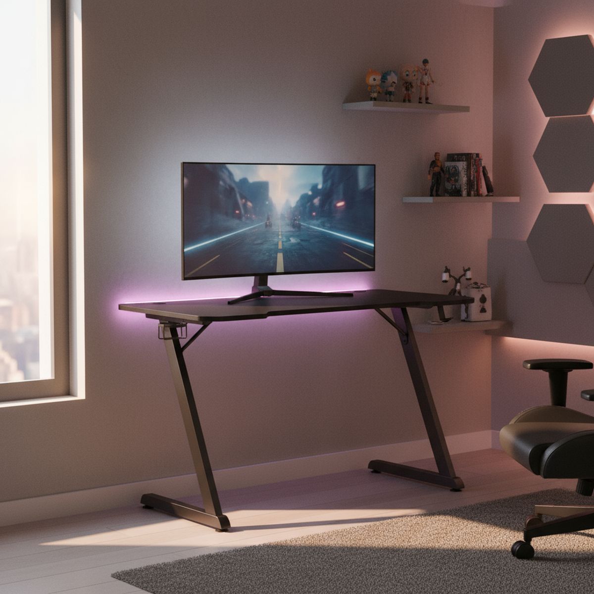 JUST HOME COLLECTION - Escritorio Gamer Zeta Negro 120x75x60