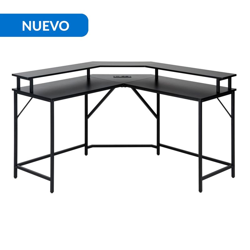 JUST HOME COLLECTION - Escritorio Gamer con Luz Negro 128x86.5x48 cm