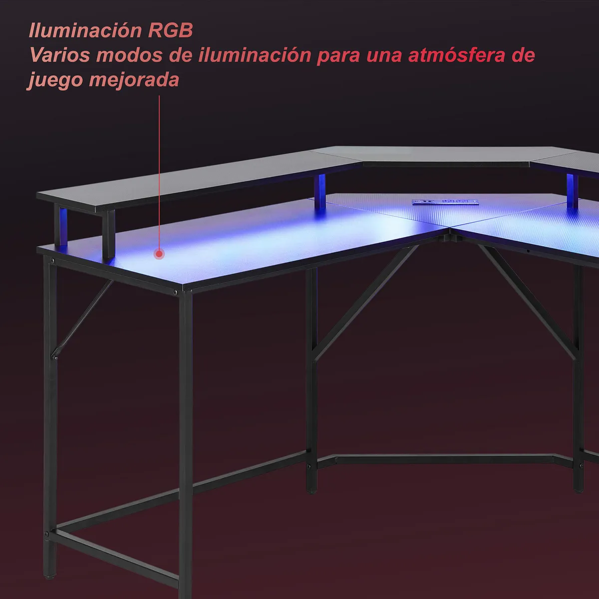 JUST HOME COLLECTION - Escritorio Gamer con Luz Negro 128x86.5x48 cm
