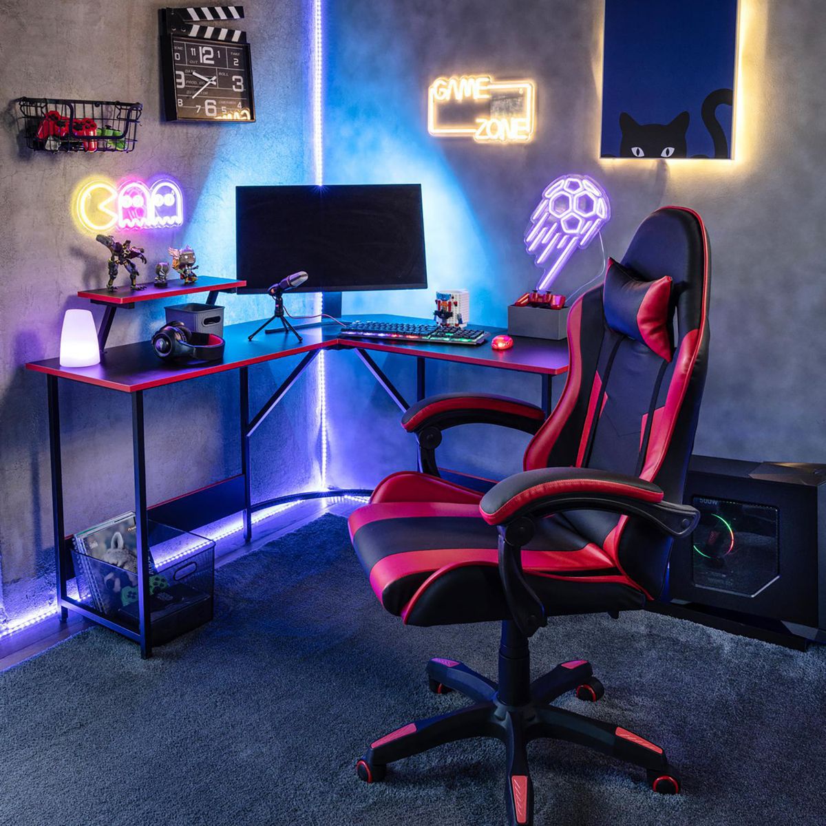 JUST HOME COLLECTION - Escritorio Gamer Space L Negro, Rojo 120x91x120 cm