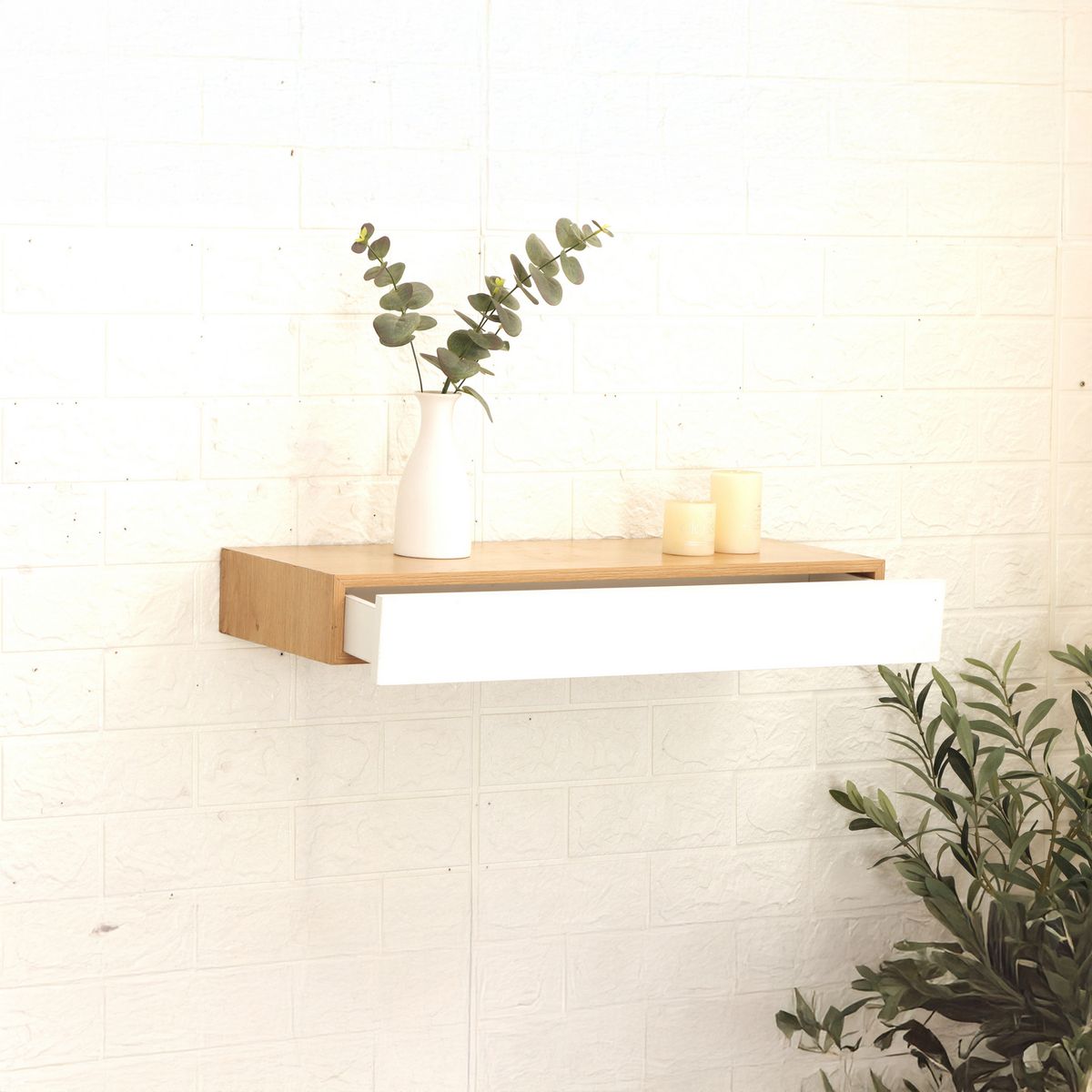 JUST HOME COLLECTION - Repisa Cajón MDF 2 Nivel(es) 60x8x24 cm Blanco/Café
