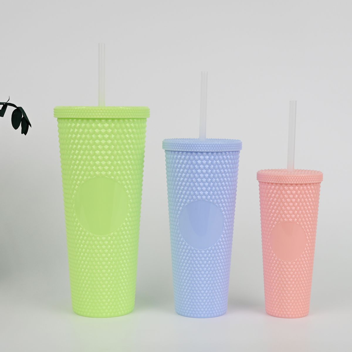 JUST HOME COLLECTION - Set 3 Vaso con Bombilla 330/600/930 ml Plástico Rosado/azul/verde