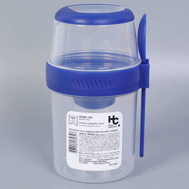 JUST HOME COLLECTION - Vaso Ensalada 310/560 ml con Cuchara Azul