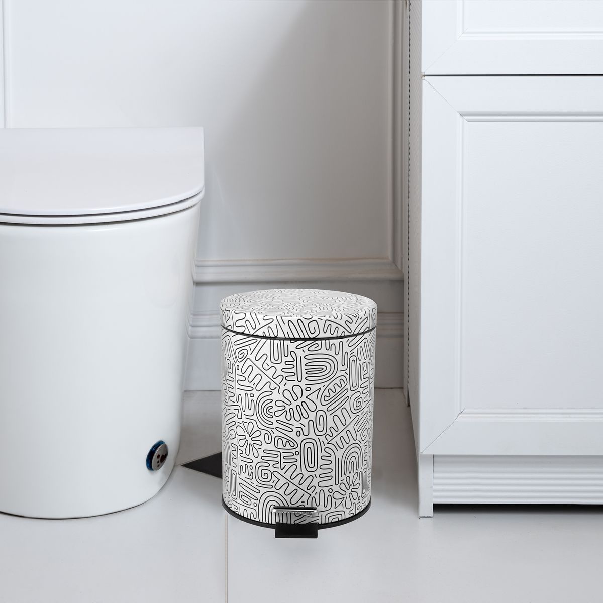 CASA BONITA - Papelero 5 Litros Metal Blanco y negro