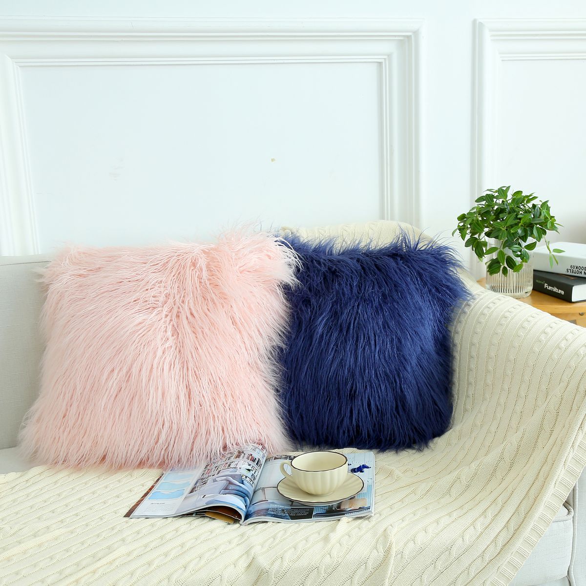 JUST HOME COLLECTION - Cojín Peludo Multicolor 45x45 cm