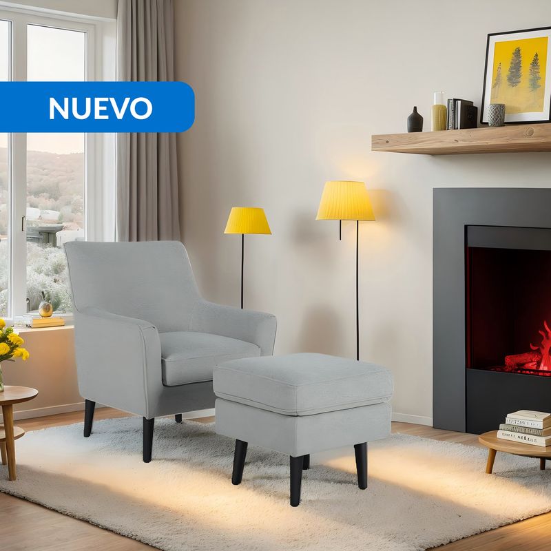JUST HOME COLLECTION - Poltrona Sitial + Banqueta 77x92x83 cm Gris