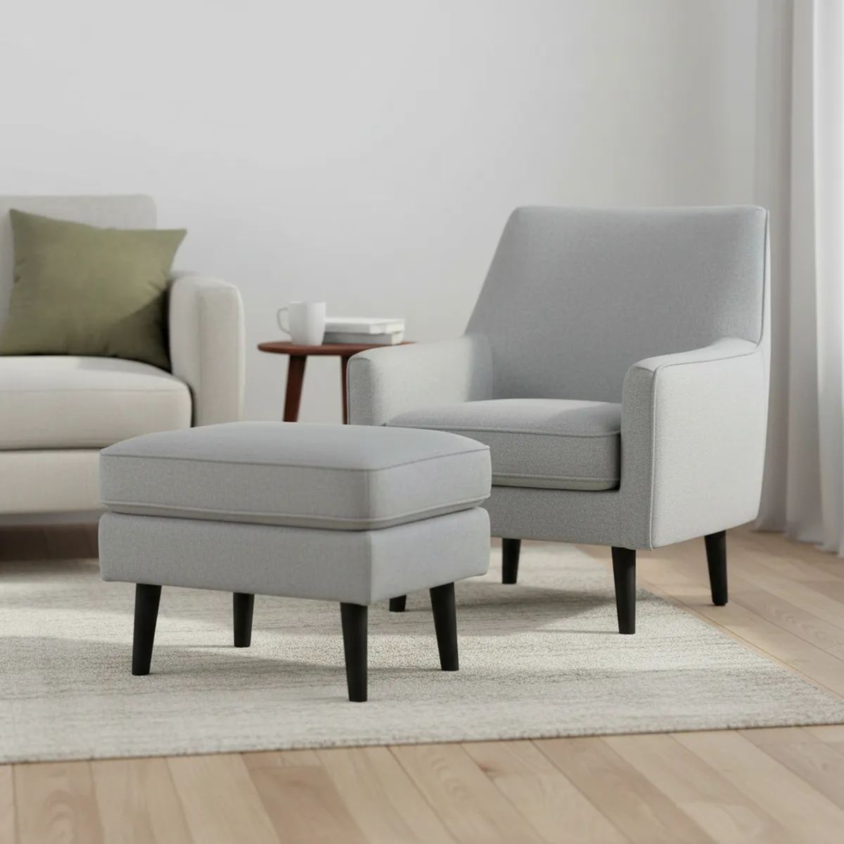 JUST HOME COLLECTION - Poltrona Sitial + Banqueta 77x92x83 cm Gris