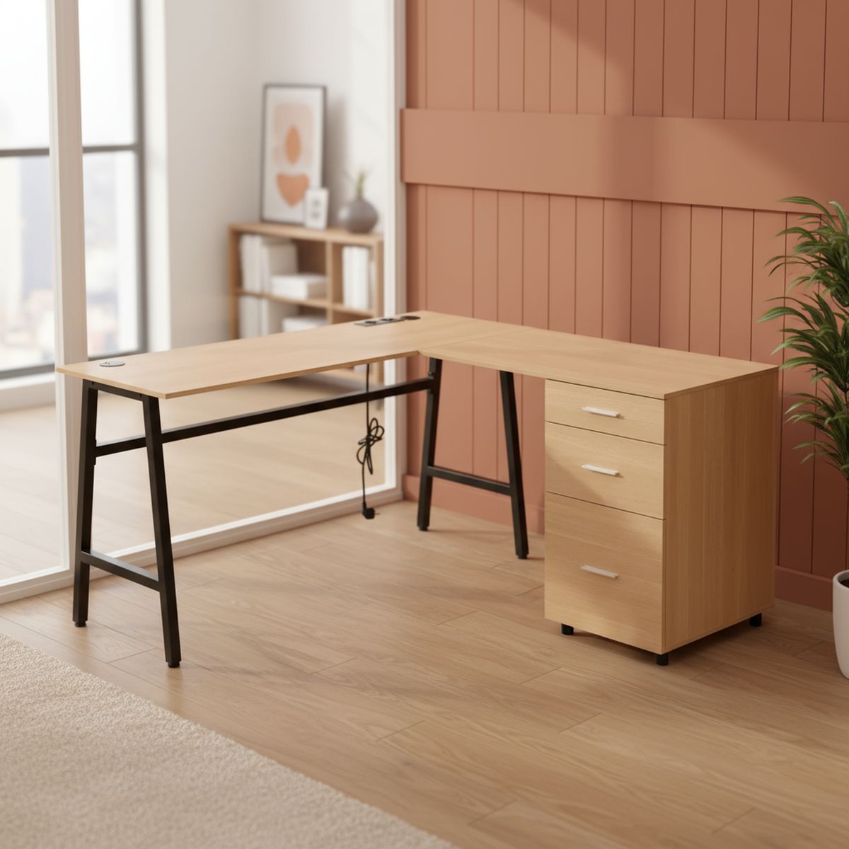 JUST HOME COLLECTION - Escritorio en L Esquinero Dinamarca Roble 140x76x140 cm