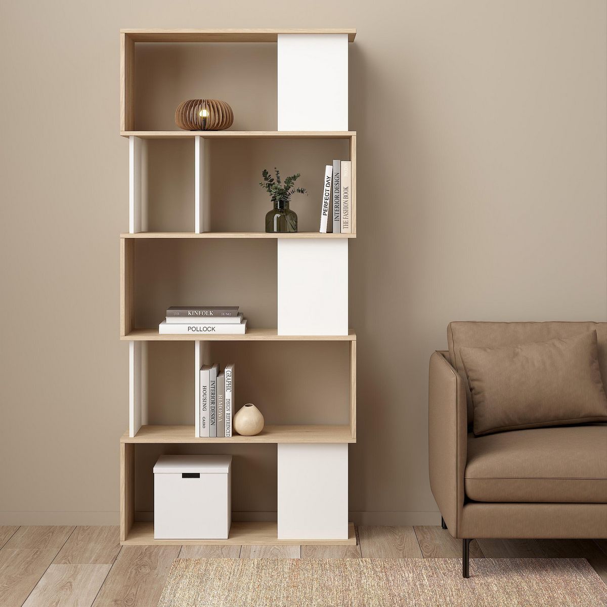 TVILUM - Estante Maze Aglomerado 4 Nivel(es) 80x173.5x29.5 cm Blanco/Oak