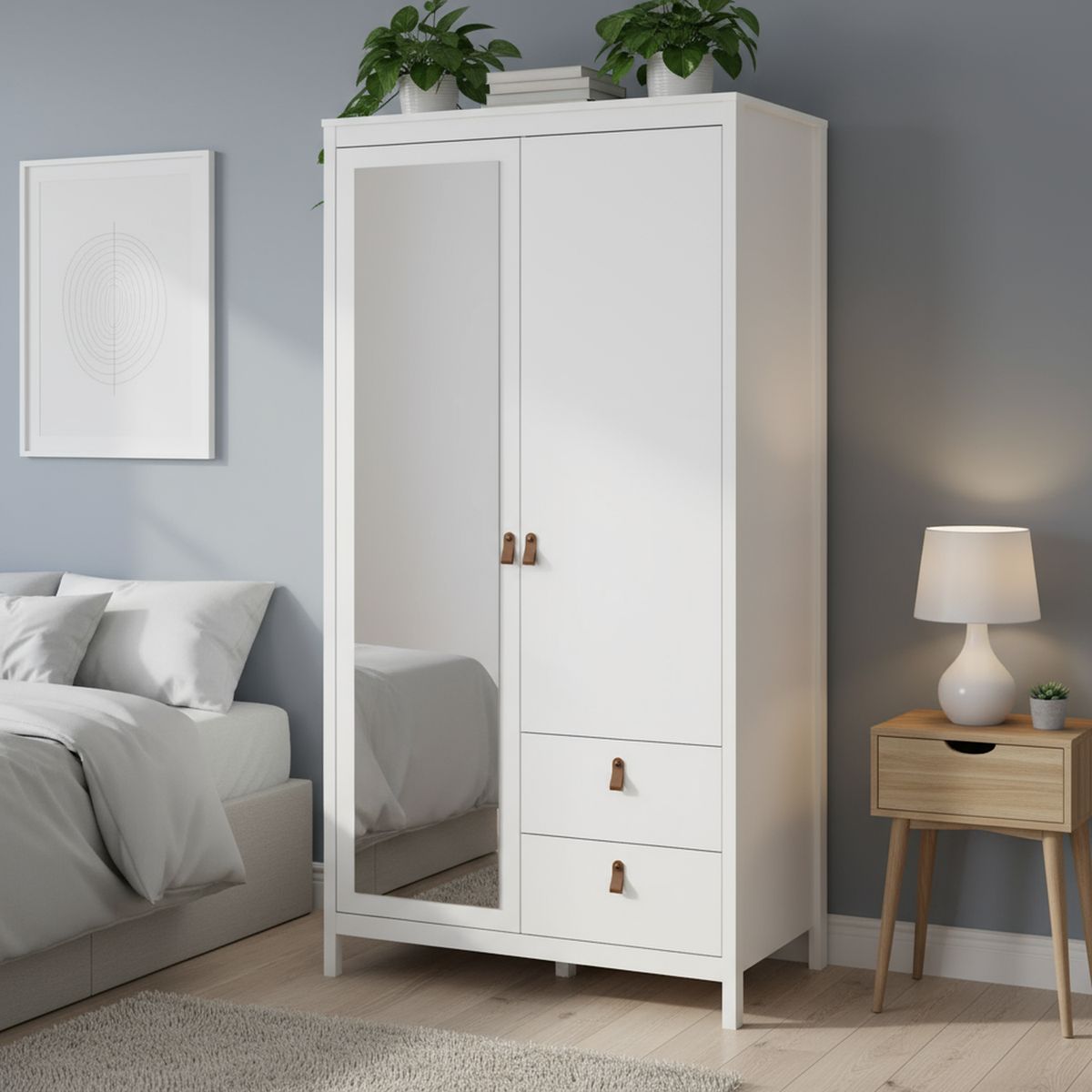 TVILUM - Closet 2 Puerta(s) 2 Cajón(es) 5 Repisa(s) 102.3x199x58.4 cm Blanco