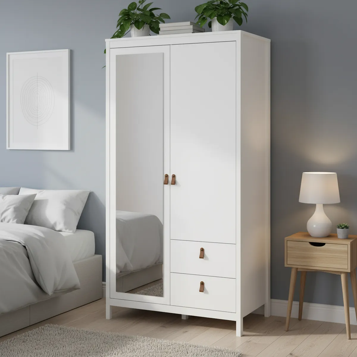 TVILUM - Closet 2 Puerta(s) 2 Cajón(es) 5 Repisa(s) 102.3x199x58.4 cm Blanco