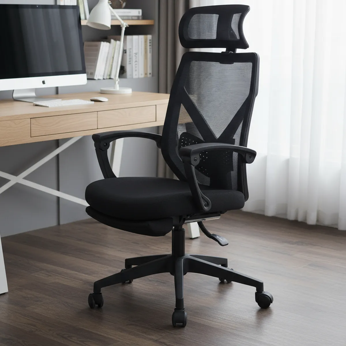 JUST HOME COLLECTION - Silla Escritorio Ergonómica Reposapiés Milano Negro