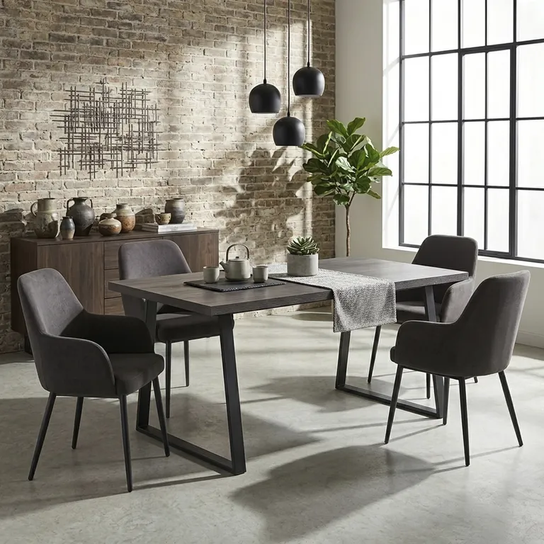 JUST HOME COLLECTION Juego de Comedor Moorea 4 Sillas Mesa Rectangular 160x90x76 cm Gris