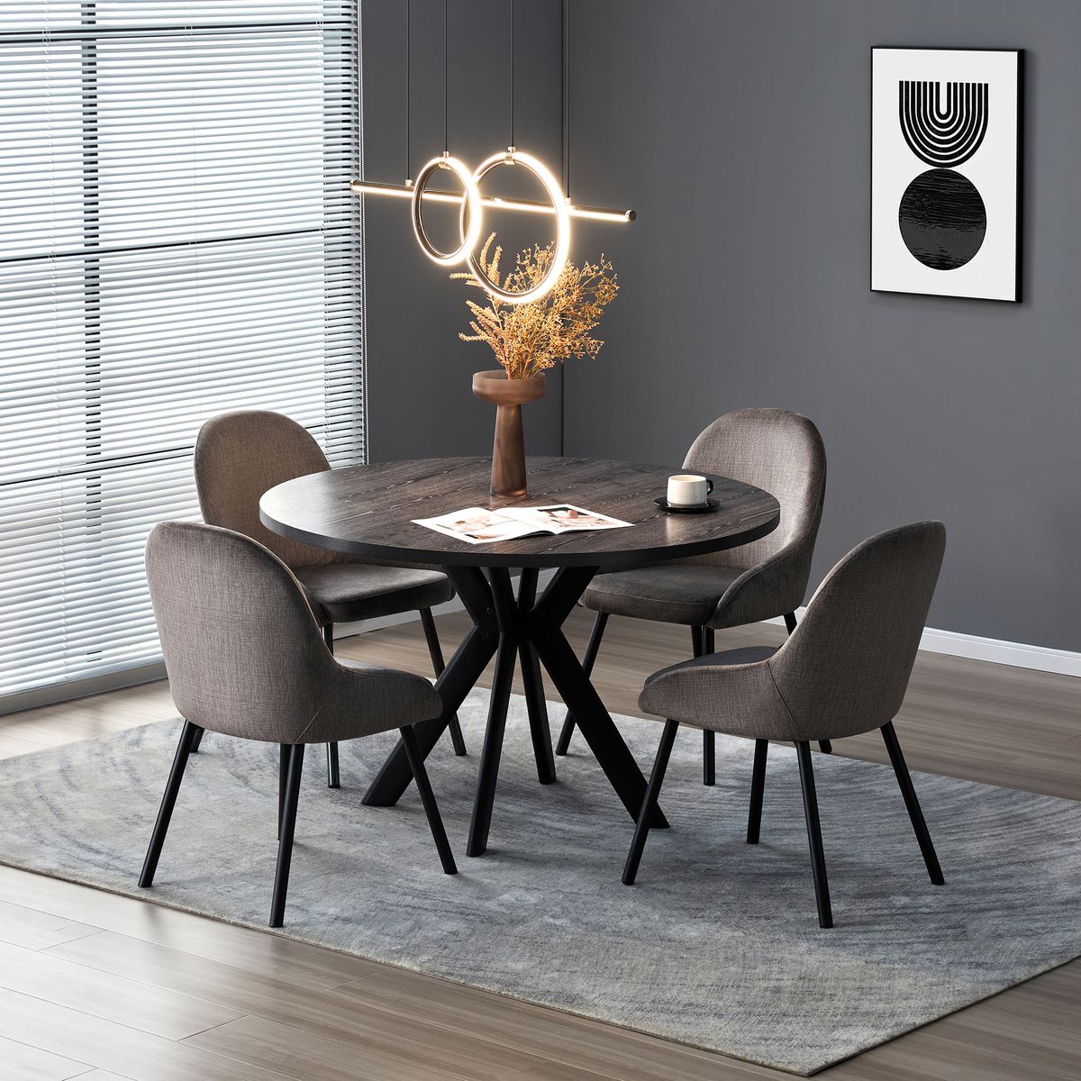 JUST HOME COLLECTION - Juego de Comedor Silvi 4 Sillas Mesa Redonda 120x120x75cm Café oscuro