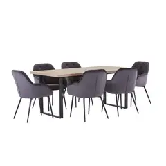 JUST HOME COLLECTION - Juego de comedor Papeete 6 Sillas Mesa Rectangular 180x90x75cm Madera