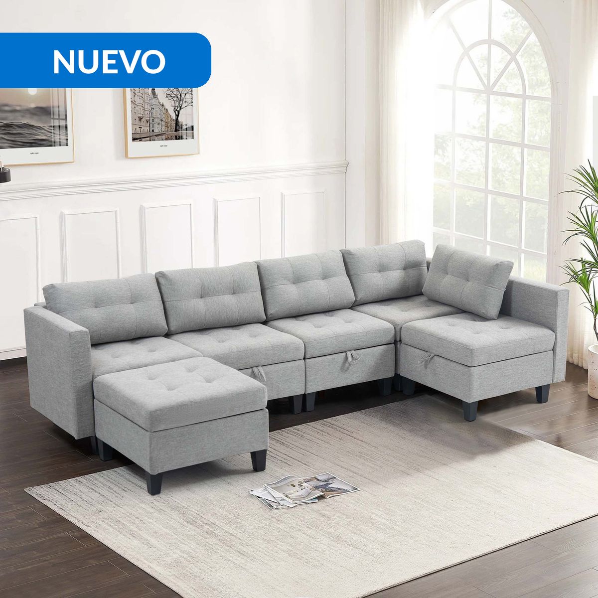 JUST HOME COLLECTION - Sofá Cama Seccional Narva Gris 217x82x147 cm