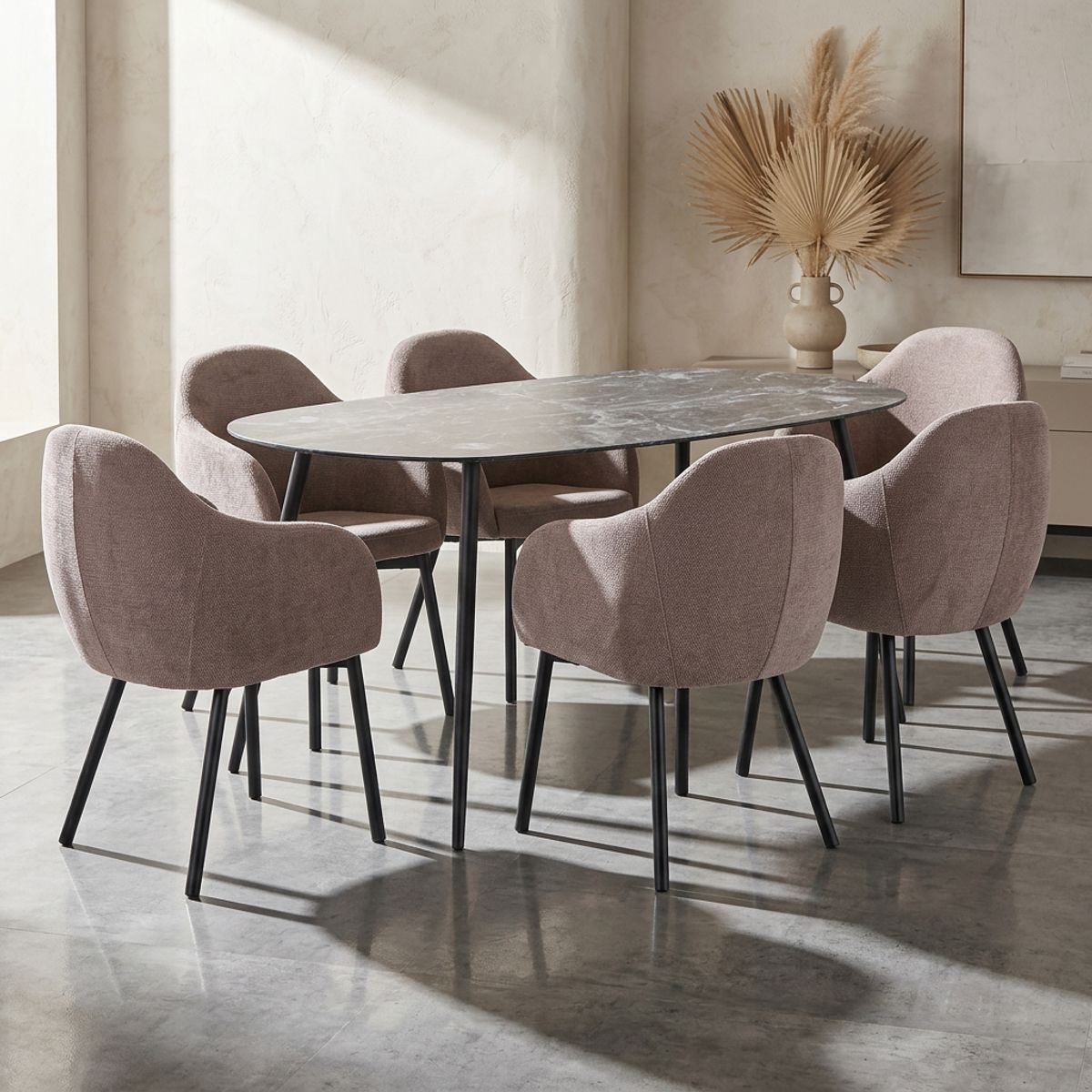 Juego de Comedor Nosara 6 Sillas Mesa Ovalada 180x90x75cm Negro, marca JUST HOME COLLECTION - Foto Principal
