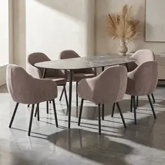 JUST HOME COLLECTION - Juego de Comedor Nosara 6 Sillas Mesa Ovalada 180x90x75cm Negro