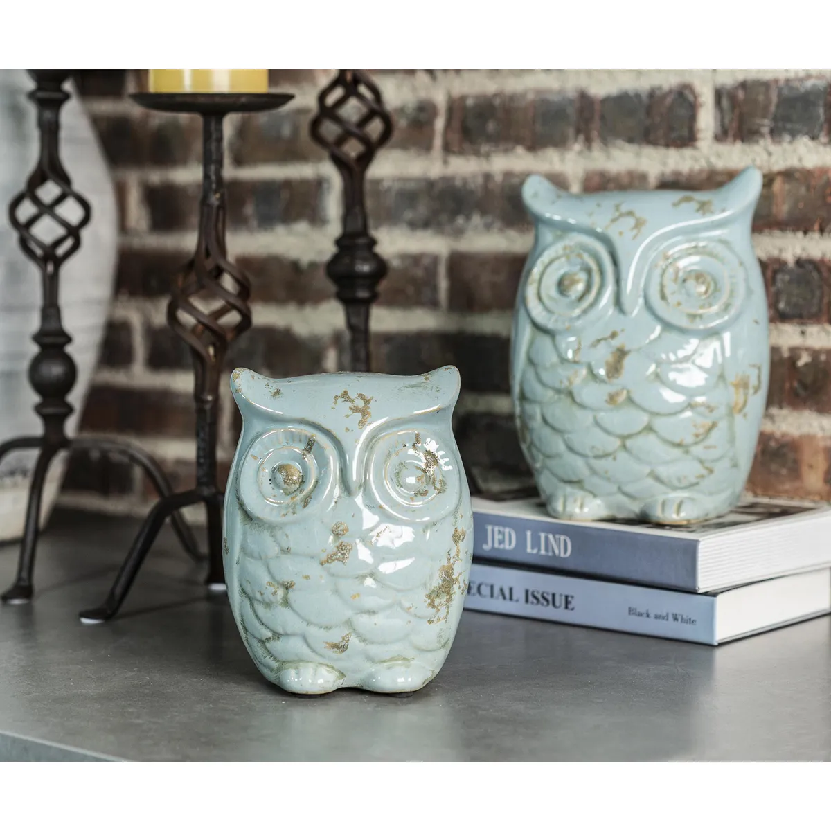 JUST HOME COLLECTION - Búho Decorativo 17 cm Azul