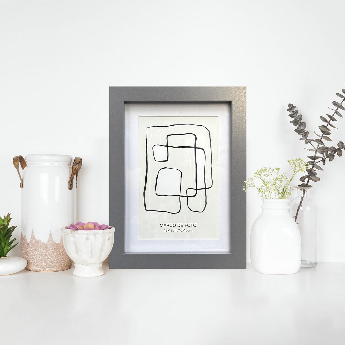 JUST HOME COLLECTION - Marco de Foto 10x15 cm Gris MDF