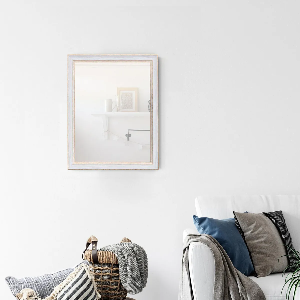 JUST HOME COLLECTION - Espejo Decorativo Forma Rectangular 51.8x41.6 cm Blanco Vintage