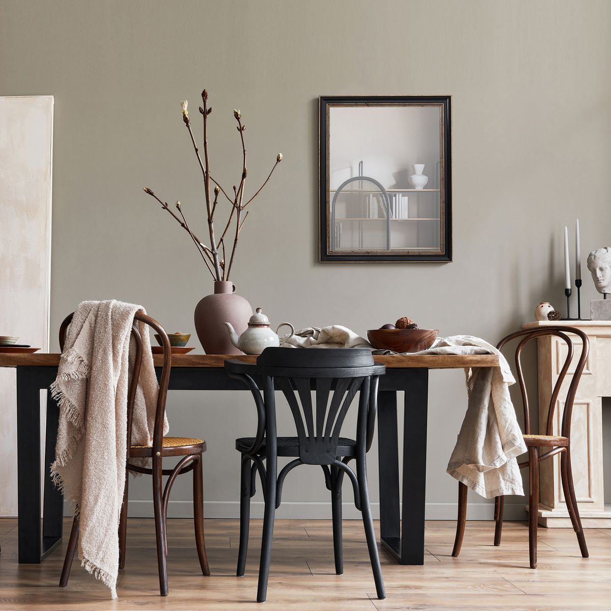 JUST HOME COLLECTION - Espejo Pared Forma Rectangular 51.8x41.6 cm Negro Vintage