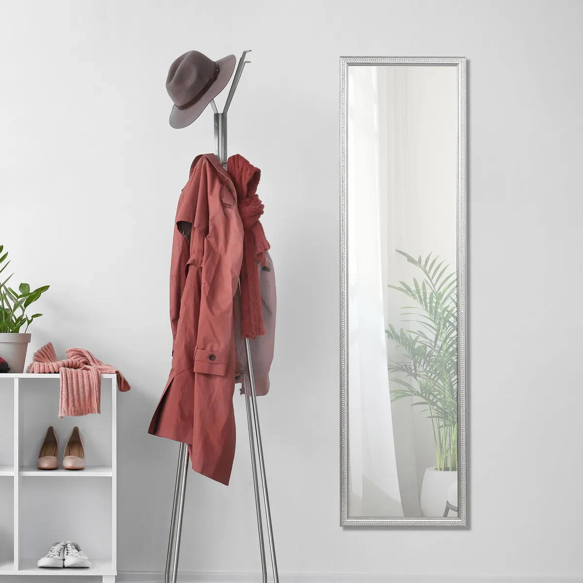 JUST HOME COLLECTION - Espejo Decorativo Forma Rectangular 125.7x34.2 cm Plateado Carved