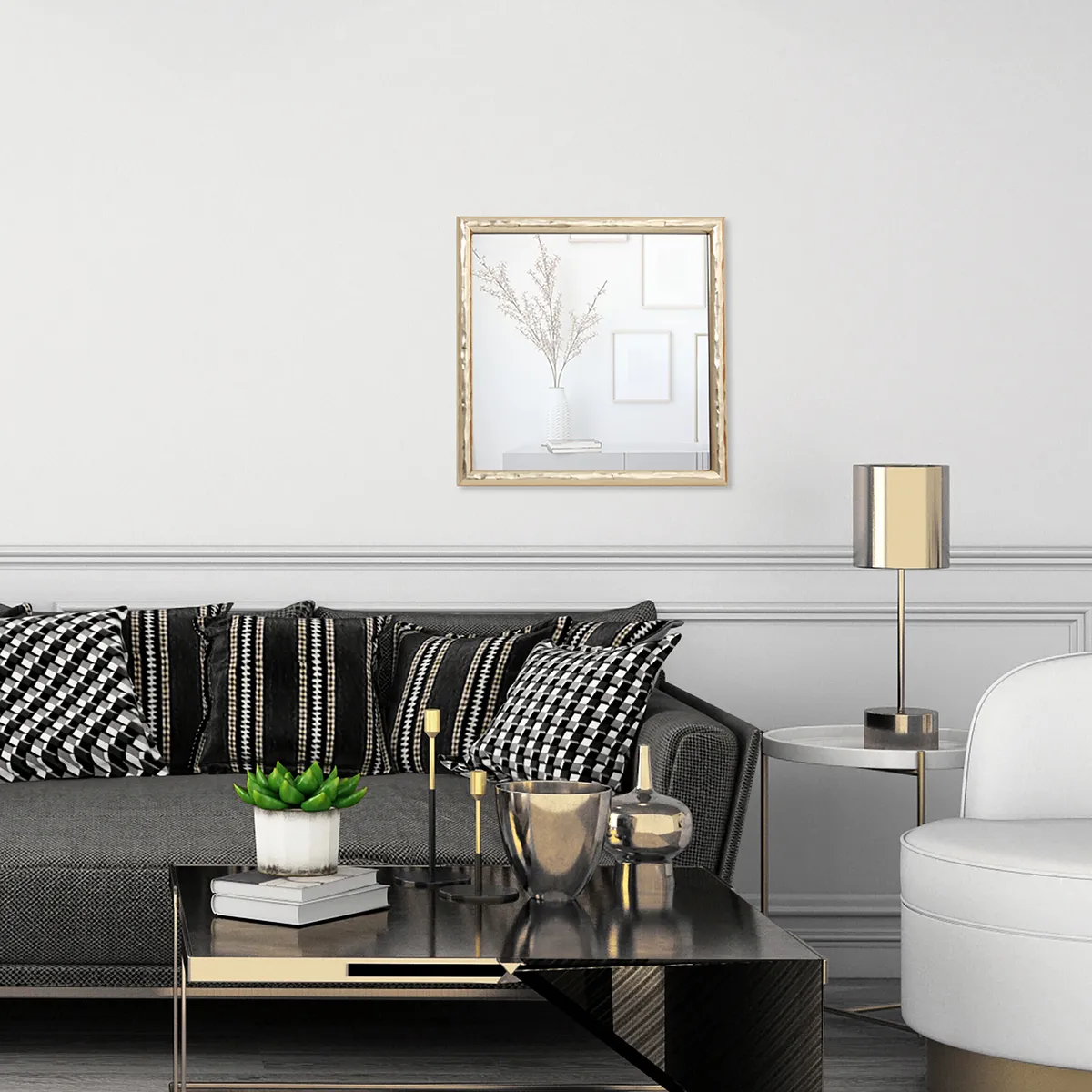 JUST HOME COLLECTION - Espejo Decorativo Forma Cuadrada 30x30 cm Dorado Basic