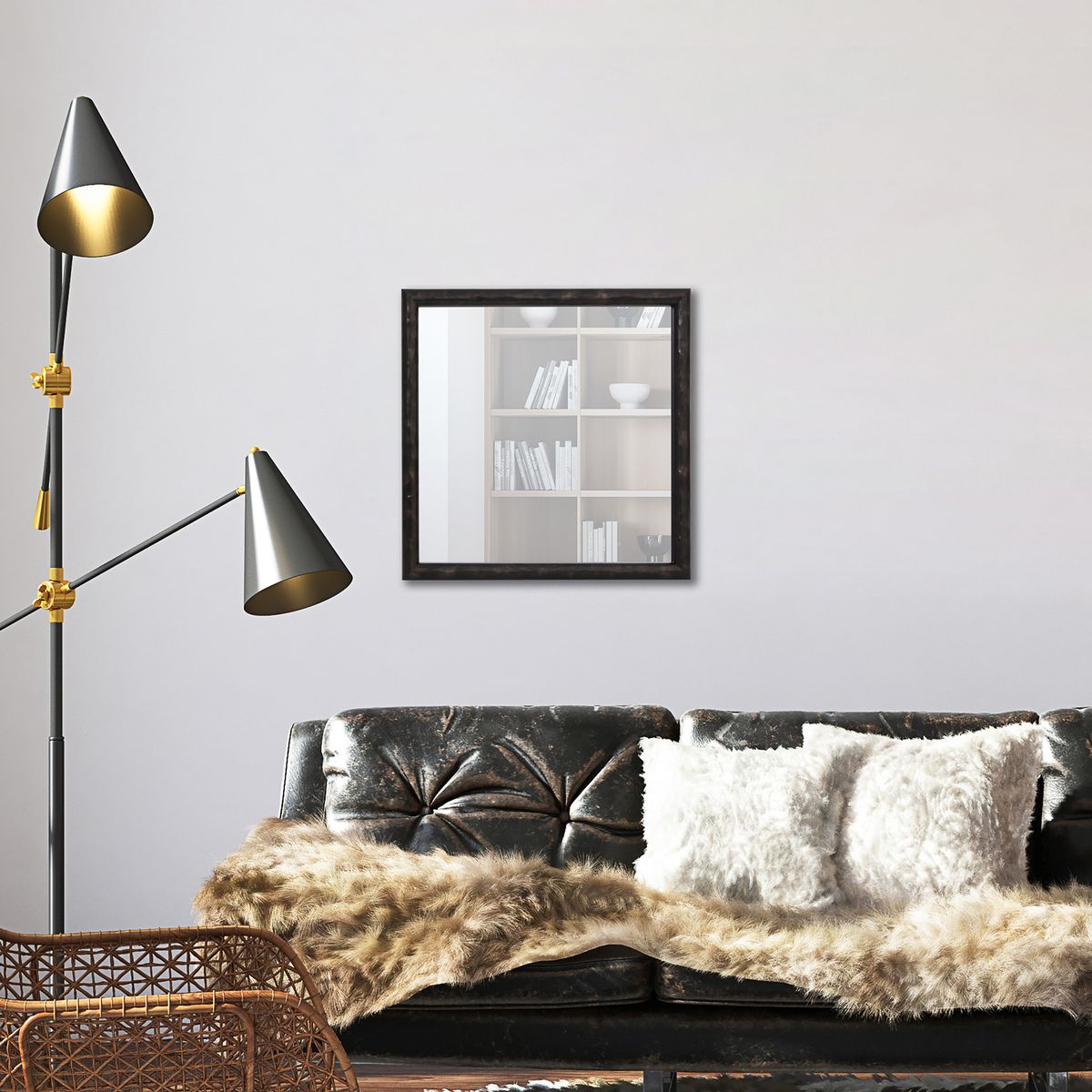 JUST HOME COLLECTION - Espejo Pared Forma Cuadrada 30x30 cm Negro Basic