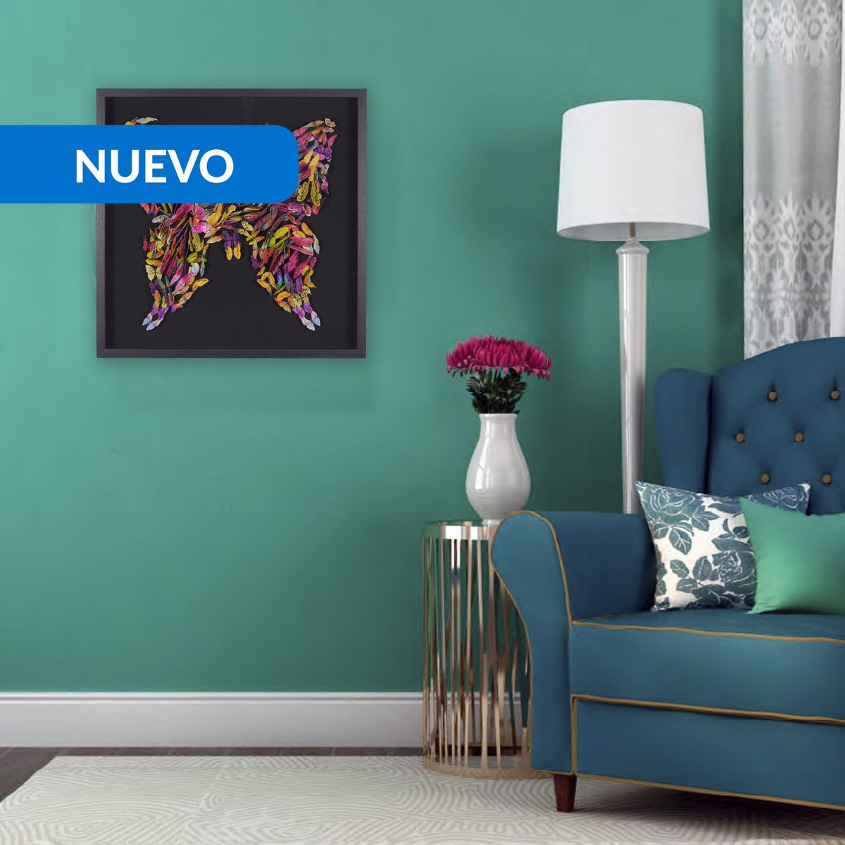 JUST HOME COLLECTION - Cuadro Mariposa 80x80 cm