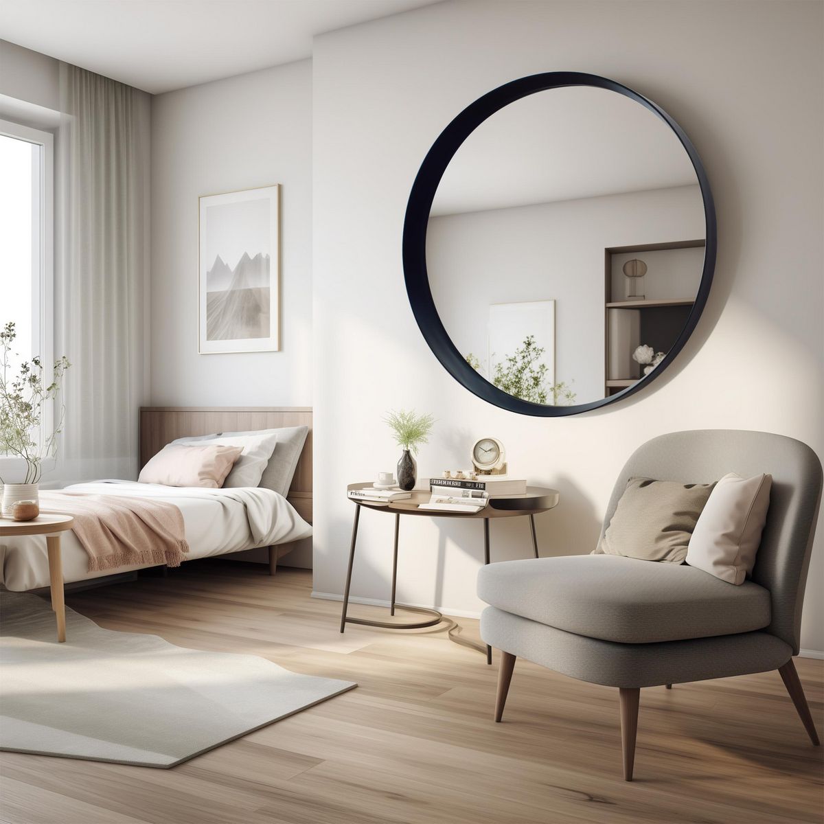 JUST HOME COLLECTION - Espejo Decorativo Forma Redonda 100x100 cm Oak