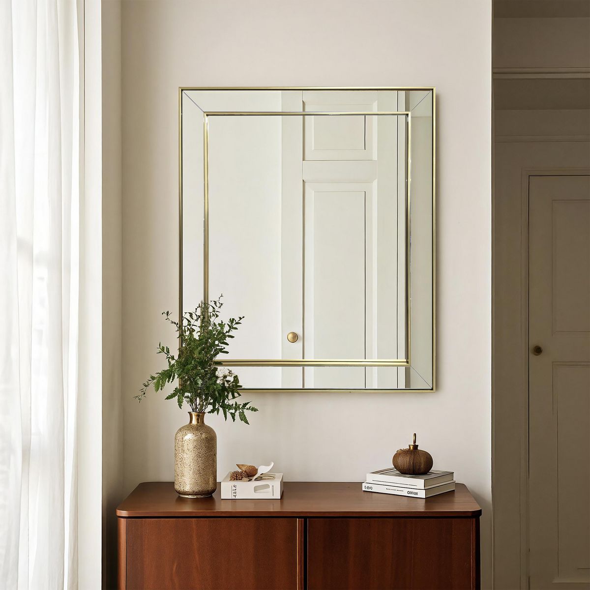 JUST HOME COLLECTION - Espejo Decorativo Forma Rectangular 72x62 cm Dorado Bisel