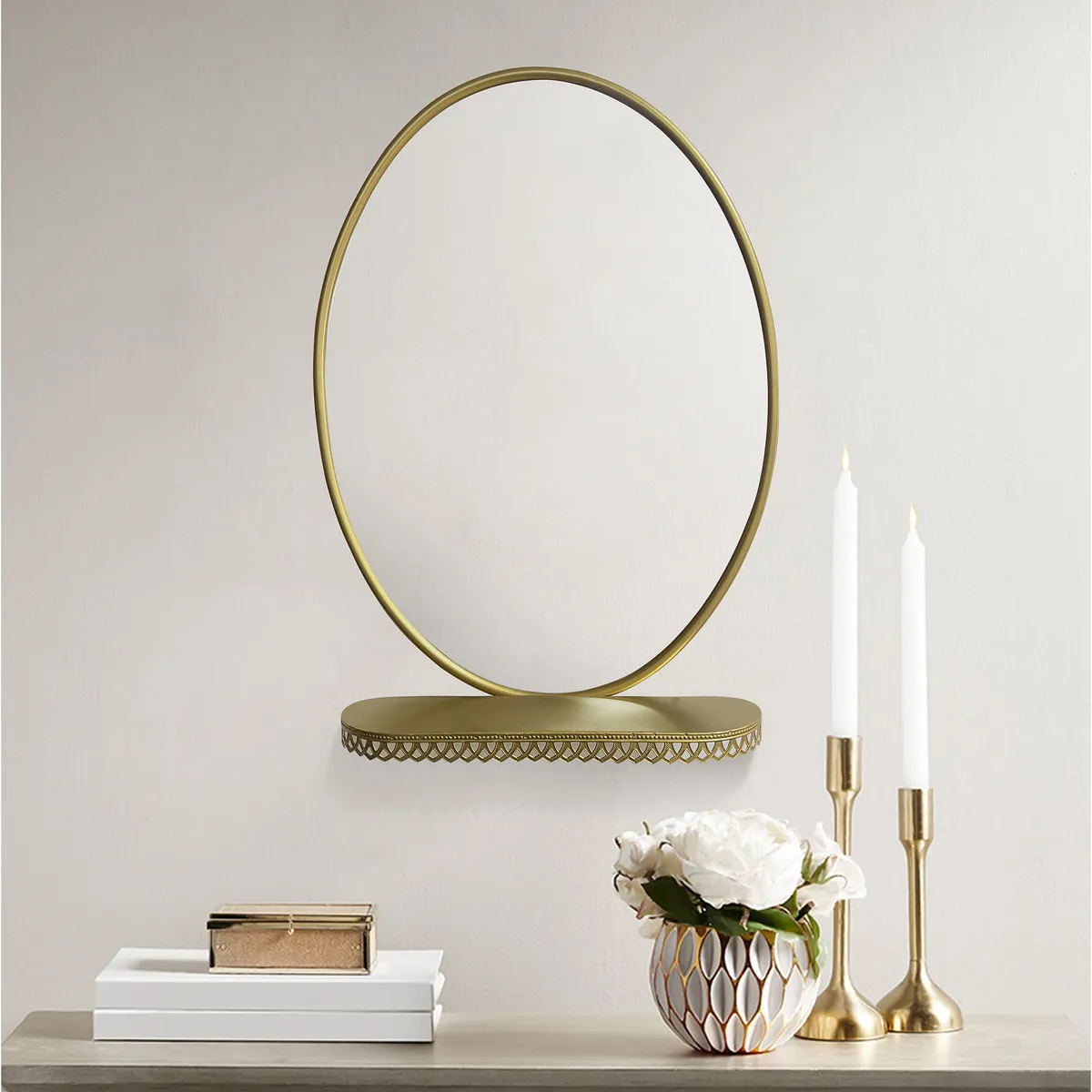 JUST HOME COLLECTION - Espejo Decorativo Forma Ovalada 51x71 cm Dorado Vintage