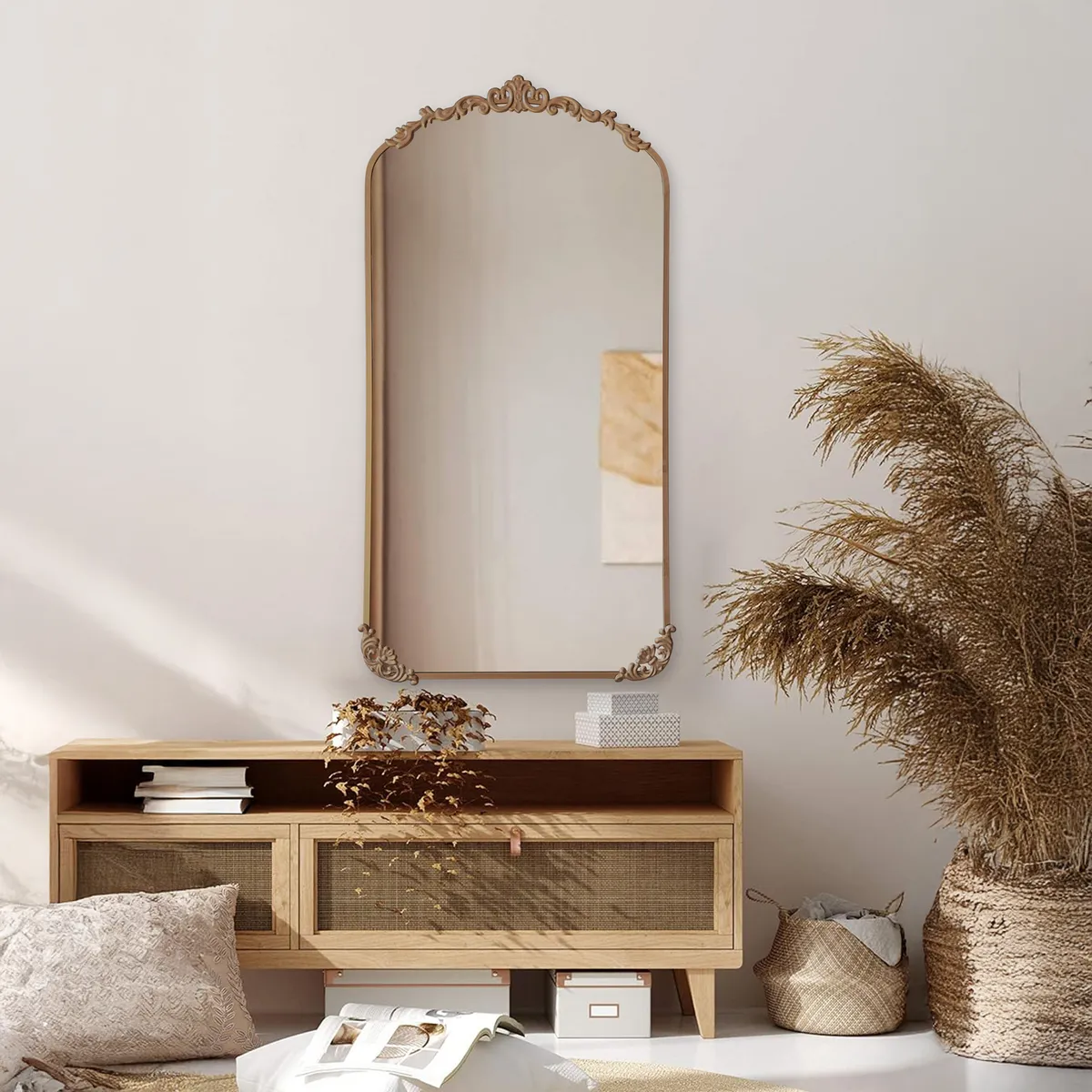 JUST HOME COLLECTION - Espejo Decorativo Forma Rectangular 62x129 cm Dorado Vintage