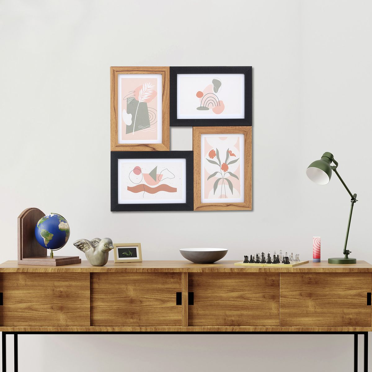 JUST HOME COLLECTION - Marco de Foto 4 Piezas 29.6x29.6 cm Natural y negro MDF