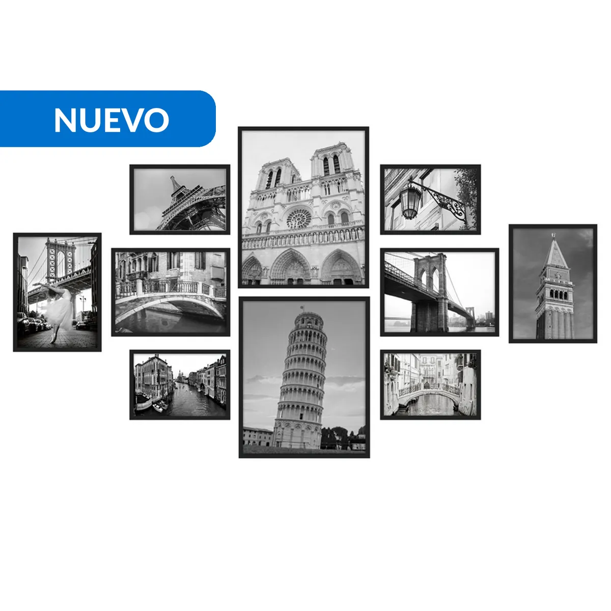 JUST HOME COLLECTION - Marco de Foto 10 Unidades 47.3x21.6 cm Negro Plástico