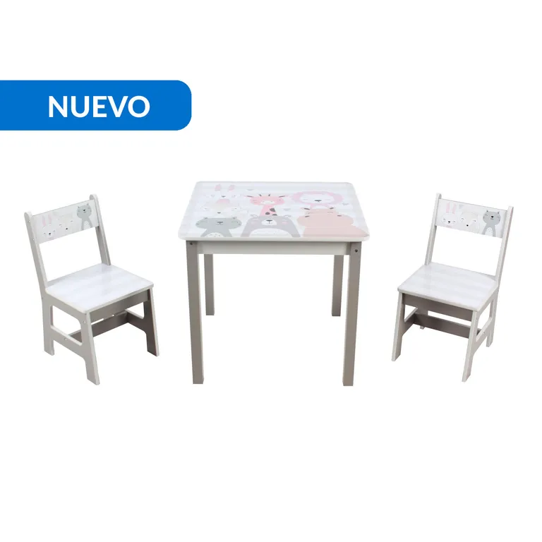 Set mesa + 2 sillas Animales Multicolor 60x55x60 cm