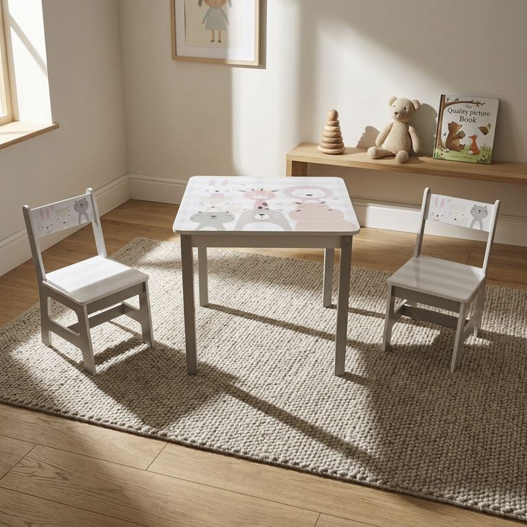 Set mesa + 2 sillas Animales Multicolor 60x55x60 cm