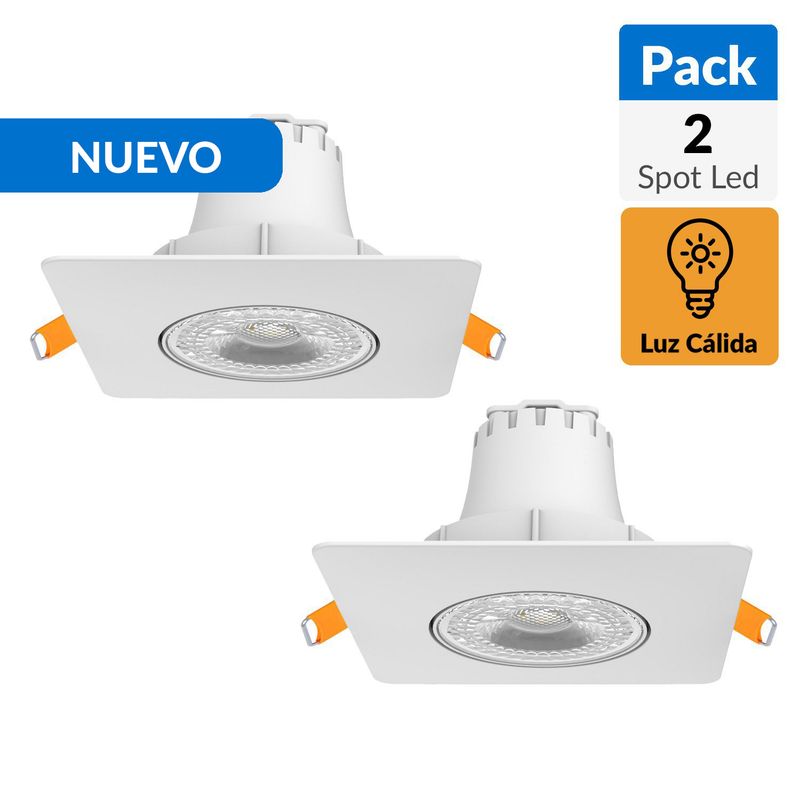 DAIRU - Pack 2 Foco Led Spot Empotrado Cuadrado 5 W Plástico Blanco 5.6 cm