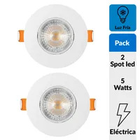 Pack 2 Foco Led Spot Empotrado Redondo 5 W Plástico Blanco