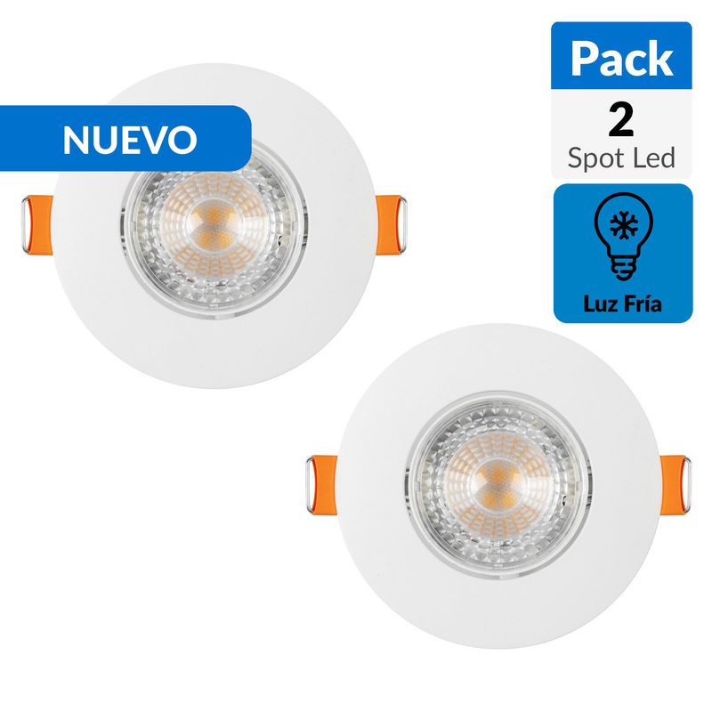 DAIRU - Pack 2 Foco Led Spot Empotrado Redondo 5 W Plástico Blanco 5.6 cm