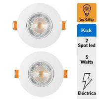 Pack 2 Foco Led Spot Empotrado Redondo 5 W Plástico Blanco