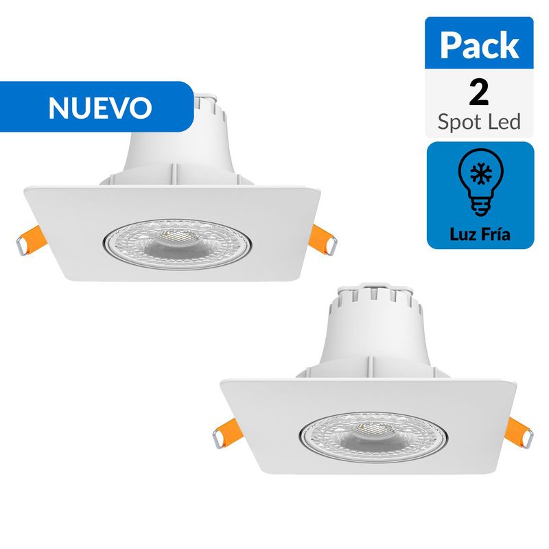 DAIRU - Pack 2 Foco Led Spot Empotrado Cuadrado 5 W Plástico Blanco 5.6 cm
