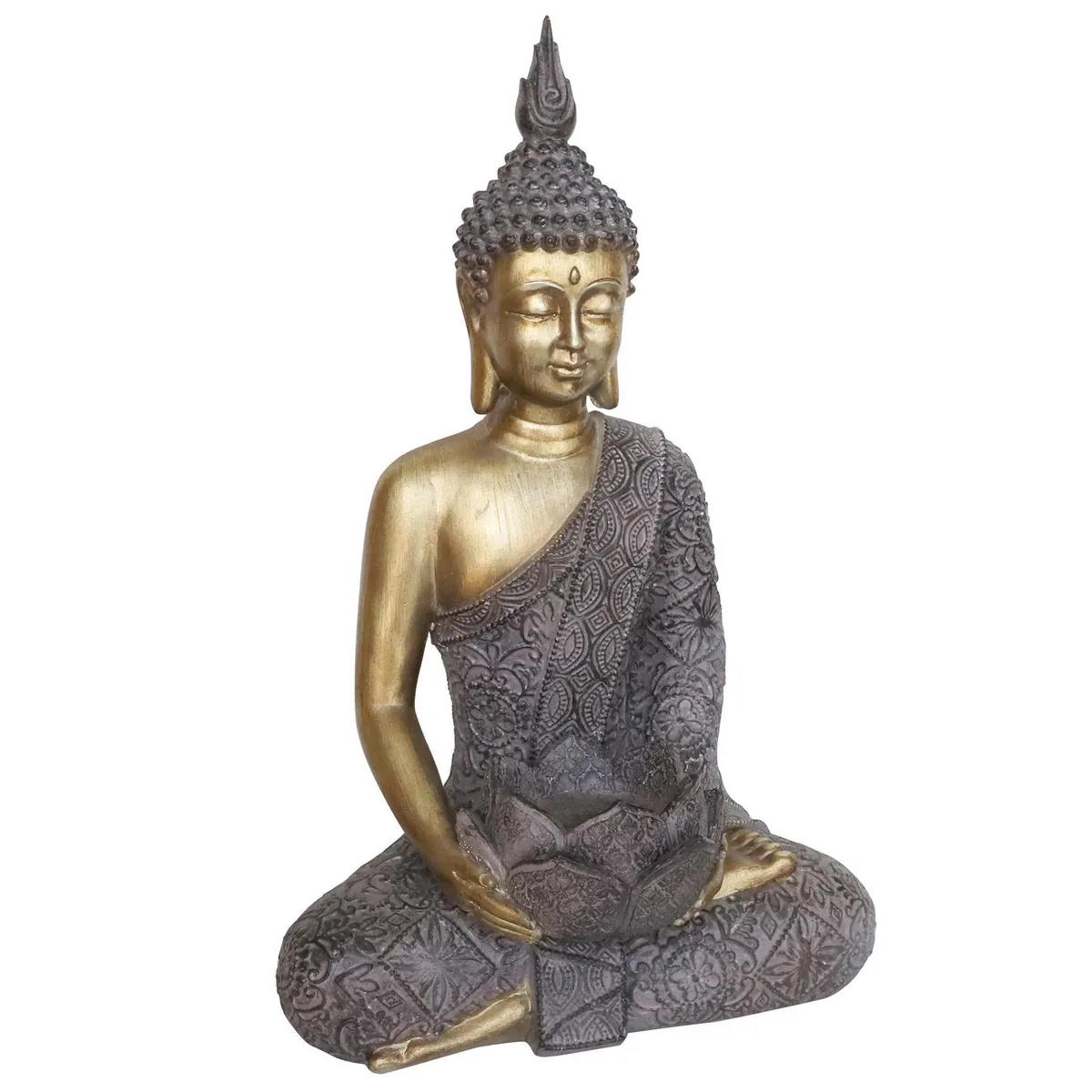 JUST HOME COLLECTION - Buda sentado con portavela 42 cm, color gris